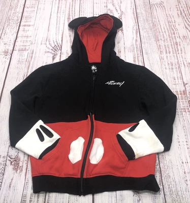 Disney Mickey Mouse Hoodie w/ Ears Kids XL Black Red & White Zip Up - Image 1 of 4