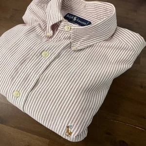 Ralph Lauren Mens Red White Striped Button Down Shirt Long Sleeve Size 16/33 - Picture 1 of 12