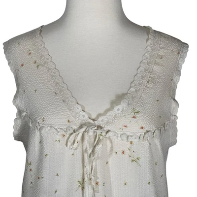 Camisón vintage Miss Elaine años 70 estampado margarita sin mangas blanco lazo yugo L Foto 1 de 4