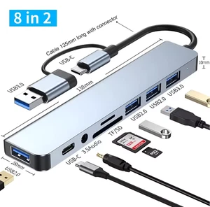 USB Hub 8 in 2 C Dock Station Splitter Card Reader SD TF USB30 USB20 Adapter - Picture 1 of 8