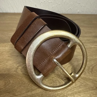 Silpada Designs Womens Leather Belt Brown Medium 2”W Worn Brass Buckle Country - Image 1 of 4