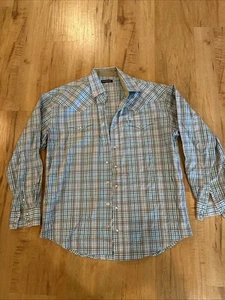 Men’s XL Stetson Blue Plaid Pearl Snap Long Sleeve Collared Shirt - Picture 1 of 3