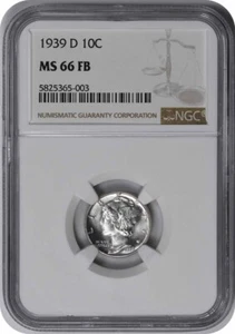 1939-D Mercury Silver Dime MS66FB NGC - Picture 1 of 2