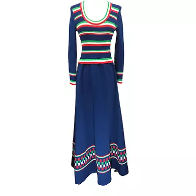 Vestido Largo Vintage Neusteters México Diseno Mexicano Alta Costura Años 70 Azul Elastizado Foto 1 de 4