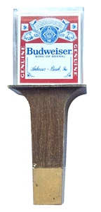 VINTAGE BUDWEISER "KING OF BEERS" ACRYL PLEXIGLAS & HOLZKNOSPE BIER BAR ZAPFHAHN GRIFF - Bild 1 von 5