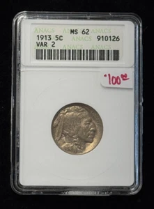 ANACS 1913 Type 2 5C Buffalo Nickel MS62 - Picture 1 of 2