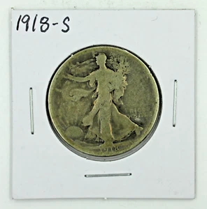 EARLY DATE! Circulated 1918-S Walking Lib Half Dollar in 2x2 cardboard flip - Picture 1 of 9