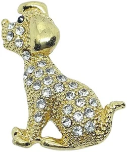 Puppy Dog Brooch Gold Tone Sparkle Crystal & Faux Pearl - Picture 1 of 1