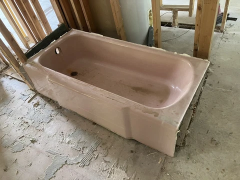 Vtg Mid Century Deco Coral Pink Bath Tub Pink Gerber Cast Iron Cover