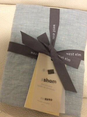 West Elm  Belgian Flax Linen Melange Euro Sham NWT! Washed Gemstone Blue Mineral - Image 1 of 2