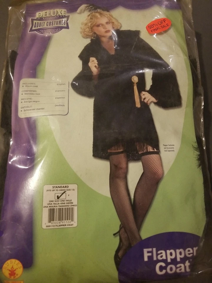 Flapper Coat Black Sheer Flocked Rose Print Wrap Style W/ Faux Fur Trim 50% off - Image 1 of 1