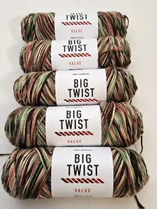 Big Twist Value Yarn - WOODLAND CAMO - Lot of 5 - Dye Lot# 45/6287 - 4.3oz - Picture 1 of 5