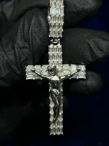 925 Sterlingsilber Kreuz mit Jesus 3.416CTW VVS Moissanit Anhänger mit Kette - Bild 1 von 4