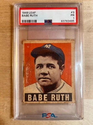 Tarjeta coleccionable de béisbol 1948 Babe Ruth #3, Leaf, Yankees, Salón de la Fama, clasificación PSA Foto 1 de 4
