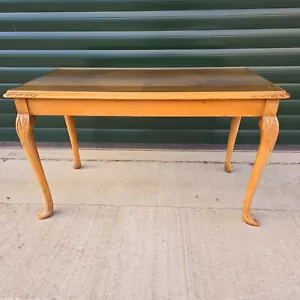 Vintage Carved Queen Anne Style Wooden Coffee Table Inlaid Glass Top - Picture 1 of 21