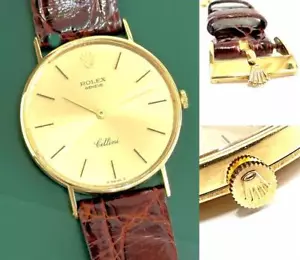 Rolex Cellini 3833 Solid Gold K18 Vintage Gold Dial Hand Winding Wristwatch - Picture 1 of 20