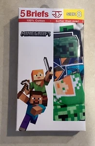 New MINECRAFT Boys BRIEFS 5 Pack THEME Size 8 Assorted Cotton 100% NEW - Picture 1 of 4