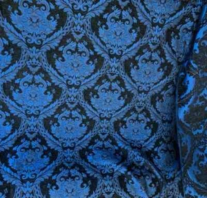 Fabric sold by yard Upholstery Drapery Chenille classic Damask-Color:Black/Blue - Picture 1 of 3