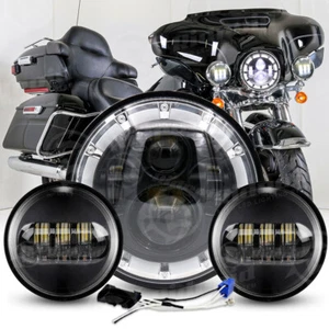 For Harley Heritage Softail Classic 7" LED Headlight + 4.5" Fog Passing Lights - Picture 1 of 22