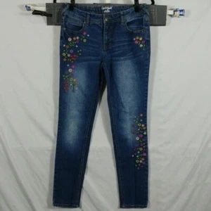 Cat & Jack Jeans Girls Junior Blue Embroidered Florals Super Skinny Size 14 - Picture 1 of 9