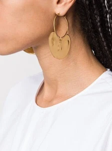 Jean Patou Small Gold-Tone Hammered Hoop Earrings Plated Brass Post Back $525 - Picture 1 of 9