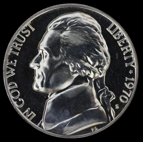 1970 S Jefferson Nickel "Beautiful" PROOF Gem Deep Cameo Coin US Mint Cover