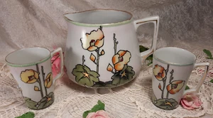 Century Old Nippon Ware Porcelain Pitcher, 2 Cups, Art Nouveau Floral Design - Picture 1 of 14