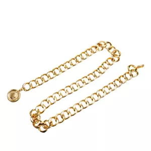 CHANEL COCO Paris Medal Coin Chain Belt 36" Gold Tone 23 Auth w/Box D-222-6 - Picture 1 of 5
