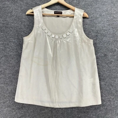 Blusa Dana Buchman Mujer L Grande Beige Sin Mangas Correa Ancha Cuello Redondo Informal Foto 1 de 4