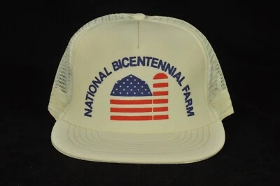 Vtg. 1990's Cream & White National Bicentennial Farm Snap Back Hat USA Made - Image 1 of 4