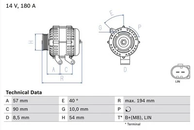 Alternator Bosch for Volvo C70 II D3 0 986 048 400 - Image 1 of 2
