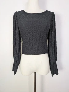 Top Free People Negro Floral Encaje S Manga Abullonada Globo Espalda Abierta Recorte Transparente - Imagen 1 de 6