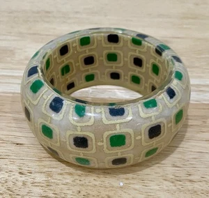 Breiter Acryl Armreif Armband TV Bildschirm Quadrate grün blau Mod Vintage A1 - Bild 1 von 6
