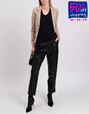 PVP €1086 ALICE + OLIVIA Pantalón Cónico Cuero US6 UK10 IT42 M Negro Recortado Foto 1 de 4