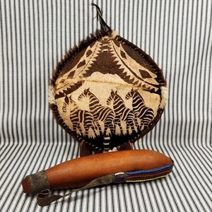 Vtg. African Maasai Zebra Hide Shield & Gourd Canteen - Kenya, Africa - Picture 1 of 24