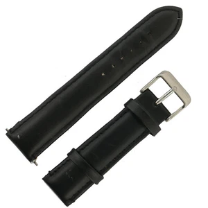 DILOY 20MM  BLACK LEATHERSTRAP WITH S.STEEL BUCKLE - Picture 1 of 3