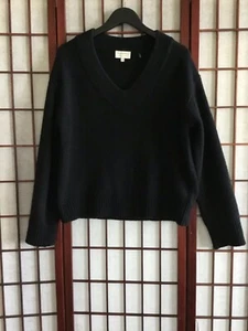 WHITE + WARREN RECLAIMED CASHMERE V-NECK SWEATER BLACK M NWOT( 97%CASHME 3%WOOL) - Picture 1 of 4