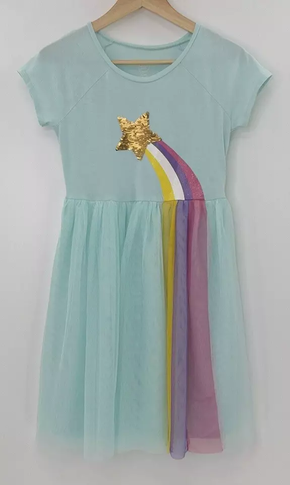 Vestido tutu Wonder Nation feminino manga curta lantejoulas aquáticas estrela tamanho XL - Imagem 1 de 4