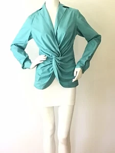 MEXX Vintage Turquoise Twist Detail Long Sleeve Cotton Blend Blouse (Size 8) - Picture 1 of 12