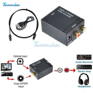 Optical Coaxial Toslink Digital to Analog Audio RCA L/R Adapter Converter Black - Picture 1 of 8