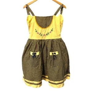 Vintage Baumwolle gelb schwarz Gingham bestickt voller Rock Kleid Gr 12 - Bild 1 von 11