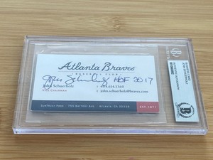 World Champion Atlanta Braves John Schuerholz Signed Business Card AUTO BGS BAS