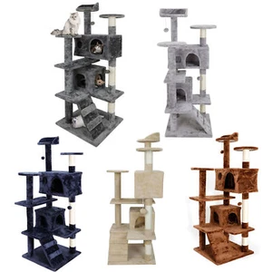 Grey/Beige/Blue/Brown Activity Center Cat Tree Tower Playing House Condo Rest - Picture 1 of 16