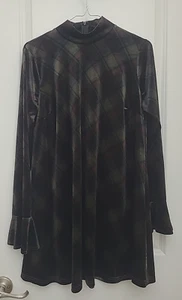Lulus Women's Dress Sz M Truest Love Plaid Velvet Mock Neck Long Sleeve see pics - Picture 1 of 17
