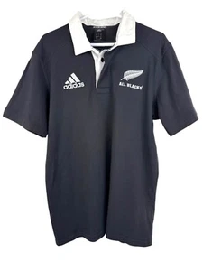Adidas "ALL BLACKS" Men’s Polo Shirt Black & White New Zealand Rugby Size L - Picture 1 of 11