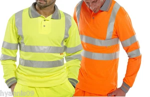 Viz Visibility Long Sleeve POLO Shirts High Work Wear Yellow & Orange S to 5XL - Picture 1 of 3