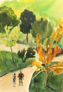 Expressionist watercolor painting landscape park scene - Picture 1 of 1