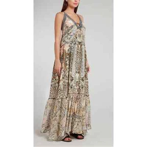 Camilla Moto Maiko U-Ring Floral Silk Maxi Dress XS Animal Metallic Australia - Picture 1 of 12