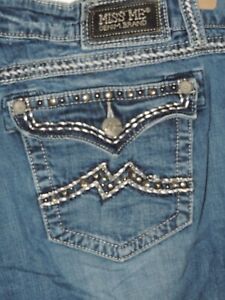 Womens bke/buckle MISS ME Easy Boot big pick stitch star Jeans plus sz 36 bling