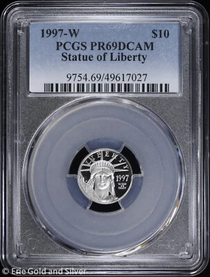 1997-W $10 Proof 1/10 oz Platinum Eagle Statue of Liberty PCGS PR 69 DCAM - Image 1 of 4